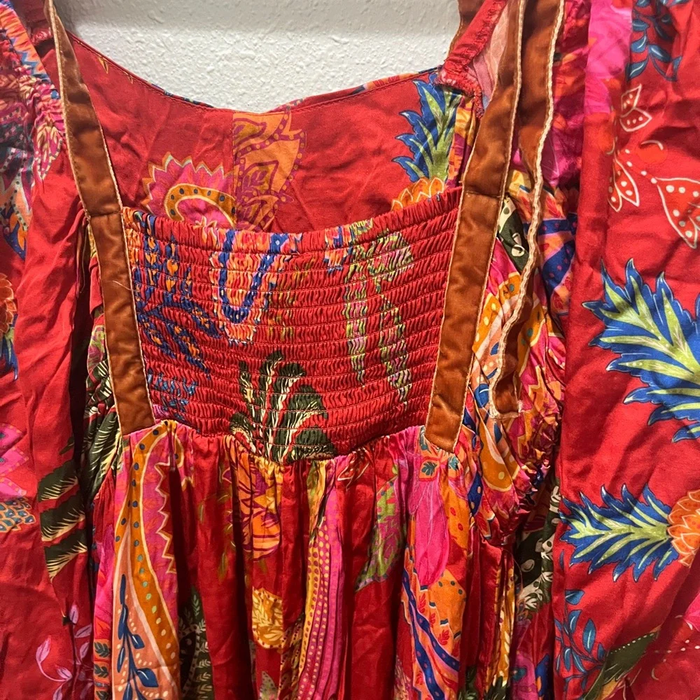 Farm Rio Floral Red Midi Dress sz M FLAWED - Picture 10 of 14